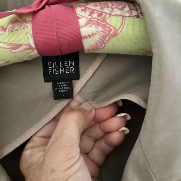 Eileen Fisher Womens Khaki Jacket Sz L 3 Button Stretch Lightweight - Picture 4 of 10